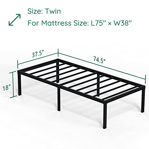 DiaOutro 18 Inch Twin Bed Frame Heavy Duty No Box Spring Needed Metal Platform with Maximum Storage, Easy Assembly, Noise Free, Black