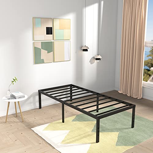 DiaOutro 18 Inch Twin Bed Frame Heavy Duty No Box Spring Needed Metal Platform with Maximum Storage, Easy Assembly, Noise Free, Black