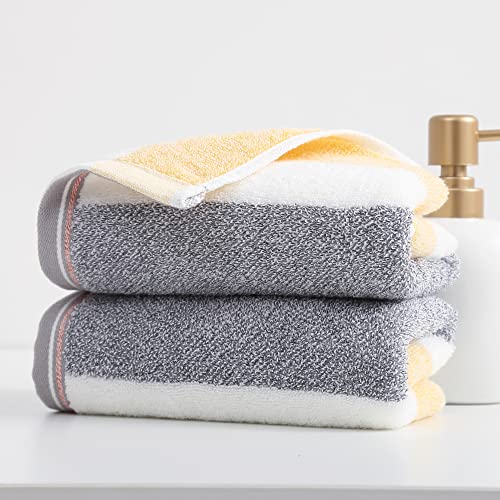 sense gnosis Yellow & Grey Striped Hand Towel Set of 2 Ultra Soft 100% Cotton Absorbent Decorative Hand Towels for Bathroom 13" X 29"