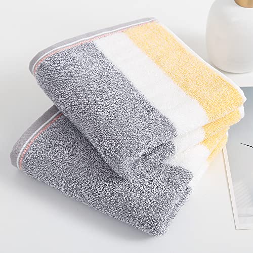 sense gnosis Yellow & Grey Striped Hand Towel Set of 2 Ultra Soft 100% Cotton Absorbent Decorative Hand Towels for Bathroom 13" X 29"