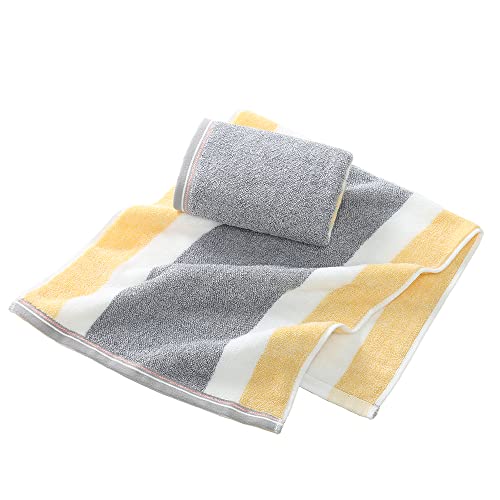 sense gnosis Yellow & Grey Striped Hand Towel Set of 2 Ultra Soft 100% Cotton Absorbent Decorative Hand Towels for Bathroom 13" X 29"