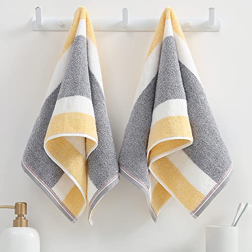 sense gnosis Yellow & Grey Striped Hand Towel Set of 2 Ultra Soft 100% Cotton Absorbent Decorative Hand Towels for Bathroom 13" X 29"