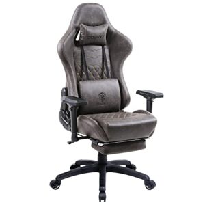 dowinx gaming chair ergonomic racing style recliner with massage lumbar support,4d armrests game chair for computer pu leather with retractable footrest brown