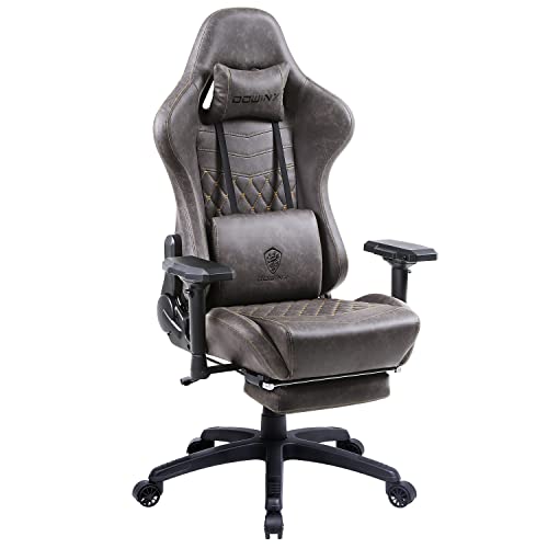 Dowinx Gaming Chair Ergonomic Racing Style Recliner with Massage Lumbar Support,4D armrests Game Chair for Computer PU Leather with Retractable Footrest Brown