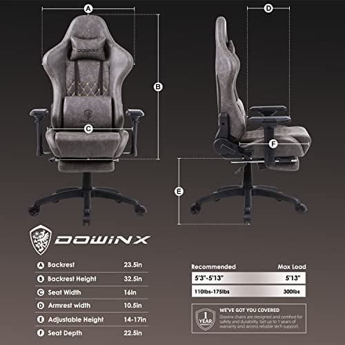 Dowinx Gaming Chair Ergonomic Racing Style Recliner with Massage Lumbar Support,4D armrests Game Chair for Computer PU Leather with Retractable Footrest Brown