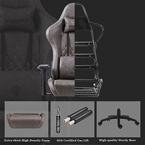 Dowinx Gaming Chair Ergonomic Racing Style Recliner with Massage Lumbar Support,4D armrests Game Chair for Computer PU Leather with Retractable Footrest Brown