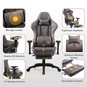 Dowinx Gaming Chair Ergonomic Racing Style Recliner with Massage Lumbar Support,4D armrests Game Chair for Computer PU Leather with Retractable Footrest Brown