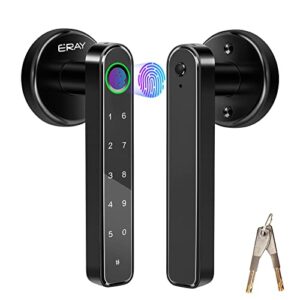 fingerprint door lock set with deadbolt, keyless entry door knob lock, eray black keypad code door lever lock with handle, interior security lock kit for home hotel apartment office room