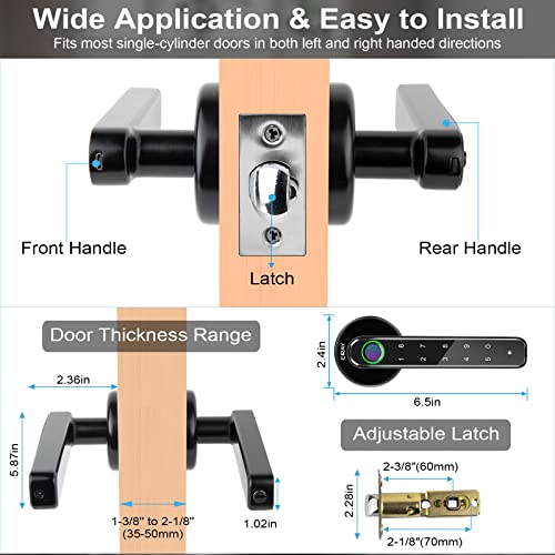 Fingerprint Door Lock Set with Deadbolt, Keyless Entry Door Knob Lock, ERAY Black Keypad Code Door Lever Lock with Handle, Interior Security Lock Kit for Home Hotel Apartment Office Room