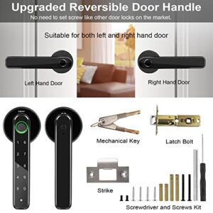 Fingerprint Door Lock Set with Deadbolt, Keyless Entry Door Knob Lock, ERAY Black Keypad Code Door Lever Lock with Handle, Interior Security Lock Kit for Home Hotel Apartment Office Room