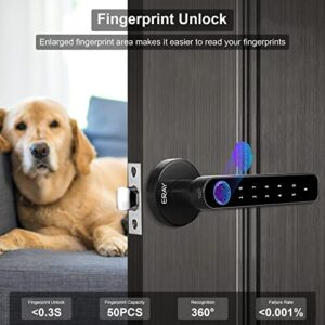 Fingerprint Door Lock Set with Deadbolt, Keyless Entry Door Knob Lock, ERAY Black Keypad Code Door Lever Lock with Handle, Interior Security Lock Kit for Home Hotel Apartment Office Room