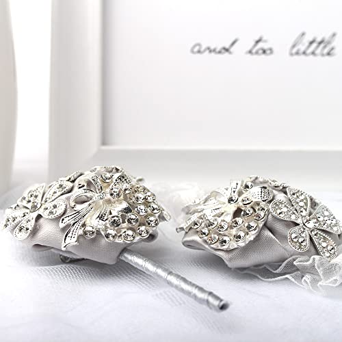 WANLIAN Wrist Corsage with Peal and Rhinestone Corsage and Boutonniere Set for Wedding,Prom,Party (Silver Gray，2 Pieces)