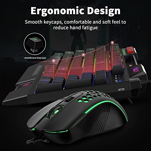 AULA Gaming Keyboard Mouse Headset and Mousepad Combo, Rainbow LED Backlit Gaming Keyboard Mouse Set, USB Wired Bundle for PC Computer Laptop Gamer