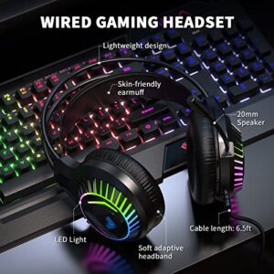 AULA Gaming Keyboard Mouse Headset and Mousepad Combo, Rainbow LED Backlit Gaming Keyboard Mouse Set, USB Wired Bundle for PC Computer Laptop Gamer