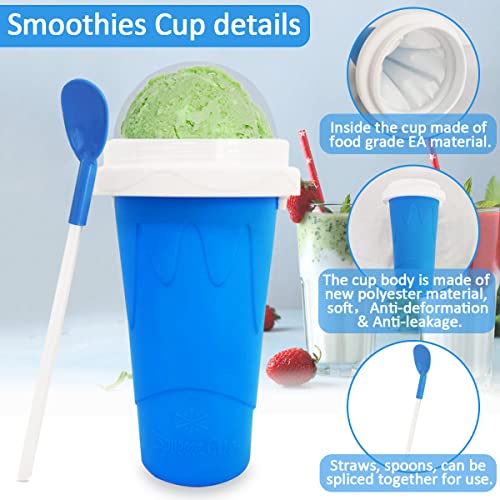 Slushie Cup Maker, Squeeze DIY Quick Frozen Magic Cup Slushy Ice Cream Maker Machine With Lids And Straws Double Layer Squeeze Cups Slushy Maker for Kids/Adults (pink)