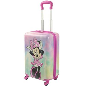 ful disney minnie mouse 21 inch kids rolling luggage, hardshell carry on suitcase with wheels, pink