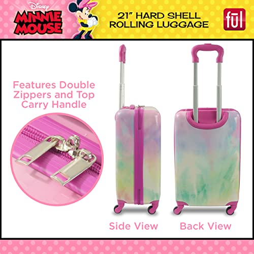 FUL Disney Minnie Mouse 21 Inch Kids Rolling Luggage, Hardshell Carry On Suitcase with Wheels, Pink