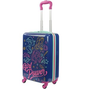 ful disney princess girl power 21 inch kids rolling luggage, hardshell carry on suitcase with wheels, multi, blue (fcgl0028samec-410)