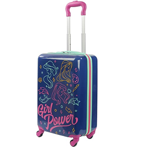 FUL Disney Princess Girl Power 21 Inch Kids Rolling Luggage, Hardshell Carry On Suitcase with Wheels, Multi, Blue (FCGL0028SAMEC-410)