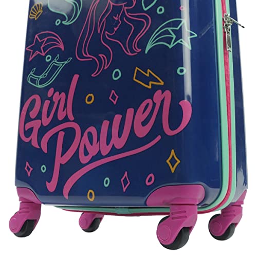 FUL Disney Princess Girl Power 21 Inch Kids Rolling Luggage, Hardshell Carry On Suitcase with Wheels, Multi, Blue (FCGL0028SAMEC-410)