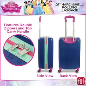 FUL Disney Princess Girl Power 21 Inch Kids Rolling Luggage, Hardshell Carry On Suitcase with Wheels, Multi, Blue (FCGL0028SAMEC-410)