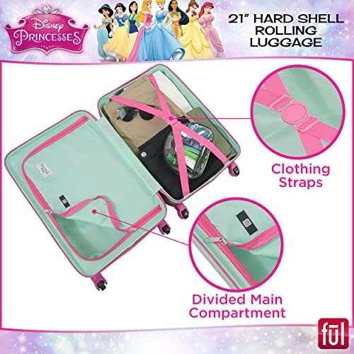 FUL Disney Princess Girl Power 21 Inch Kids Rolling Luggage, Hardshell Carry On Suitcase with Wheels, Multi, Blue (FCGL0028SAMEC-410)