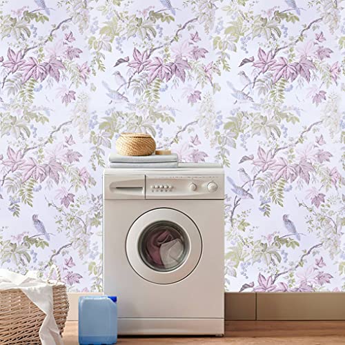 Arthome Peel and Stick Wallpaper Self Adhesive Birds Floral Contact Paper 17 inch × 10 feet Wall Paper Removable Decorative Vinyl for Room and Furniture Decoration.