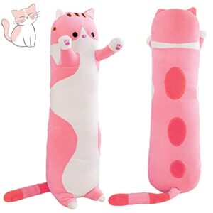 miaohaha cat soft plush pillow - 50cm/19.7in cute stuffed kitten sleeping cushion for kids, girlfriend (pink)