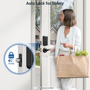 Veise Fingerprint Door Lock with 2 Lever Handles - Keyless Entry Door Lock, Electronic Keypad Deadbolt & Front Door Lock Handle Sets, Auto Lock & 1 Touch Locking, Easy Installation, Oil Rubbed Bronze