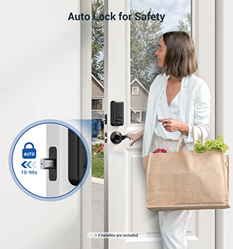 Veise Fingerprint Door Lock with 2 Lever Handles - Keyless Entry Door Lock, Electronic Keypad Deadbolt & Front Door Lock Handle Sets, Auto Lock & 1 Touch Locking, Easy Installation, Oil Rubbed Bronze