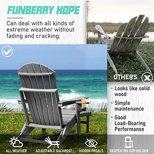 Adjustable Backrest Adirondack Chair,Folding Adirondack Chairs,Plastic Adirondack Chairs with Ottoman,Weather Resistant Adirondack Chair, Fire Pit Chairs with Cup Holder,Resin Adirondack Chairs