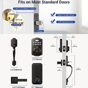 Veise Fingerprint Door Lock Set, Keyless Entry Door Lock, Front Door Handle Sets, Electronic Keypad Deadbolt with Lever Handle, 2 Keys, Auto Lock, Code Door Lock, Easy Installation, Oil Rubbed Bronze