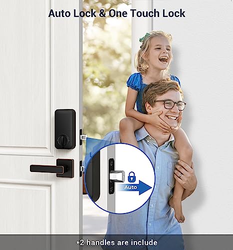 Veise Fingerprint Door Lock Set, Keyless Entry Door Lock, Front Door Handle Sets, Electronic Keypad Deadbolt with Lever Handle, 2 Keys, Auto Lock, Code Door Lock, Easy Installation, Oil Rubbed Bronze