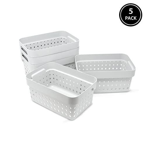 Room Copenhagen, Seoul Basket 5-Pack – Premium Storage Ventilated Nesting Baskets for Groceries, Cleaning, Toys, and More – Small, White