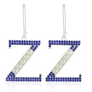 divine nine depot zeta phi beta faux pearl and blue crystal dangle earrings blue white silver 2.25x1.125 inches d9d01 0