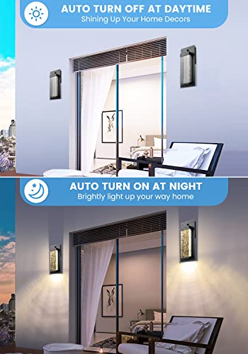 Dusk to Dawn Outdoor Wall Lights Fixture Exterior Porch Lights LED Wall Sconce with Crystal Glass, Waterproof Outdoor Lights for House with Photocell Sensor 12W, 3000K for Garage, Patio(2 Pack)