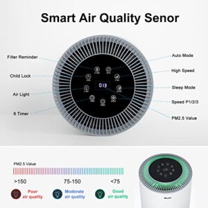 Air Purifiers, Home Air purifier for Large Room Bedroom Up to 1560ft², VEWIOR H13 True HEPA Air Filter for Wildfire Smoke Pets Pollen Odor, with Air Quality Monitoring Light, Auto/Sleep Mode, 6 Timer