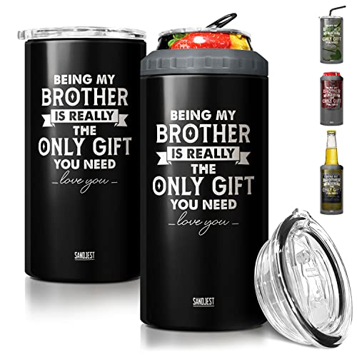 SANDJEST 4-in-1 Design Brother Tumbler & Can Cooler Gift - Being Brother is the Only Gift You Need Cans Coozie - Black Can Holder Christmas Birthday Gifts for Brothers from Sisters, Bros