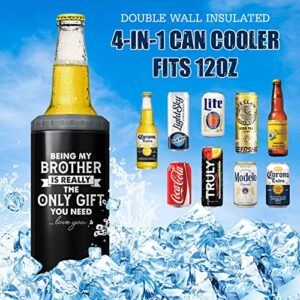 SANDJEST 4-in-1 Design Brother Tumbler & Can Cooler Gift - Being Brother is the Only Gift You Need Cans Coozie - Black Can Holder Christmas Birthday Gifts for Brothers from Sisters, Bros