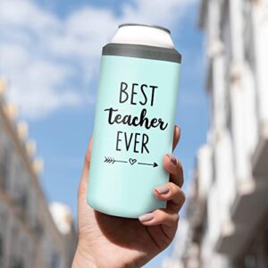 SANDJEST Best Teacher Ever Tumbler - 4-in-1 Design Tumbler Can Cooler Cup - 12oz Stainless Steel Insulated Cans Coozie Travel Mug Birthday, Christmas, Appreciation, Teacher's Day Gifts for Teachers