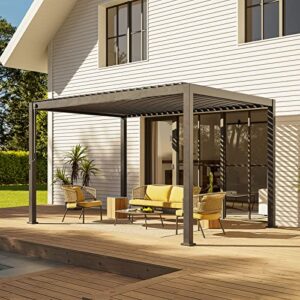 gardesol louvered aluminum pergola 10×13 ft hardtop rainproof gazebo with adjustable roof for outdoor deck patio garden yard (matte black)