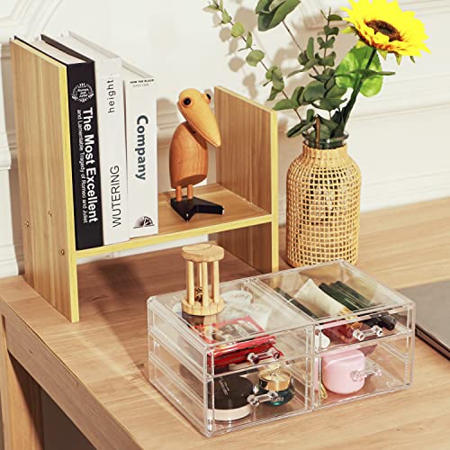 Clear Drawer Organizers Stackable 4 Drawers Acrylic Makeup Organizers under the sink organizer bathroom For Jewelry Hair Accessories Nail Polish Lipstick Make up Marker Pen Medicine Organizing