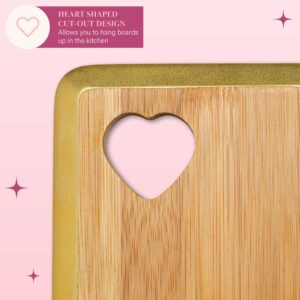 Paris Hilton Reversible Bamboo Cutting Board Set with Heart Shaped Cut-Out Design, Glamorous Gold Edge Detail and Multiple Board Sizes, 3-Pieces, Gold