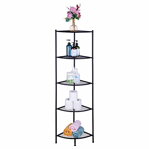 UPVOTED 5-Tier Metal Corner Wire Shelf Compact Shelving Display Unit Plant Stand Rack Freestanding for Kitchen, Office, Bedroom, Living Room, Black