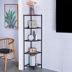 UPVOTED 5-Tier Metal Corner Wire Shelf Compact Shelving Display Unit Plant Stand Rack Freestanding for Kitchen, Office, Bedroom, Living Room, Black