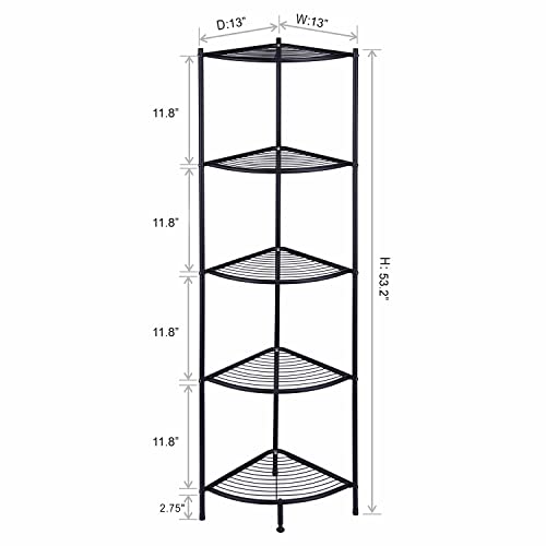 UPVOTED 5-Tier Metal Corner Wire Shelf Compact Shelving Display Unit Plant Stand Rack Freestanding for Kitchen, Office, Bedroom, Living Room, Black