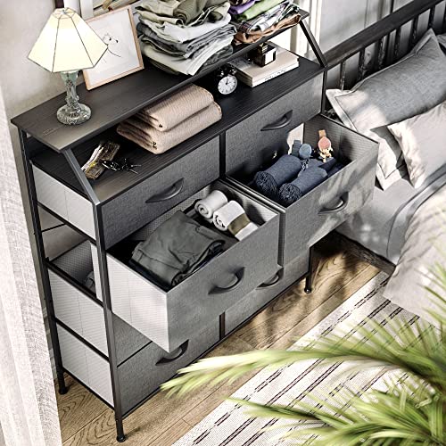 YITAHOME Fabric Dresser with 8 Drawers, Furniture Storage Tower Cabinet, Organizer for Bedroom, Living Room, Hallway, Closet, Sturdy Steel Frame, Wooden Top, Easy Pull Fabric Bins