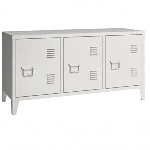 miocasa 3 door metal locker tv cabinet with shelf industrial steel storage cabinet tv stand for living room (white)