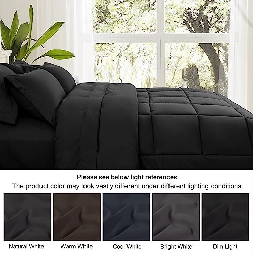 PHF Ultra Soft Comforter Sets King, 7 Pieces Bed in a Bag All Season Comforter & Sheet Set, Comfy Cozy Bedding Set Include Comforter, Pillow Shams, Flat Sheet, Fitted Sheet and Pillowcase, Black