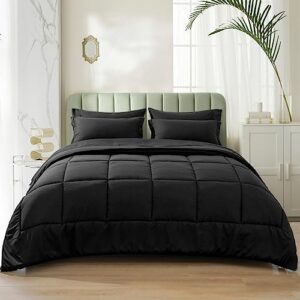 PHF Ultra Soft Comforter Sets King, 7 Pieces Bed in a Bag All Season Comforter & Sheet Set, Comfy Cozy Bedding Set Include Comforter, Pillow Shams, Flat Sheet, Fitted Sheet and Pillowcase, Black